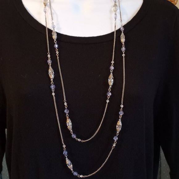 Luminescent Lavender Clear Dainty Silver Tone 64" Beaded EUC Necklace-Item #213 - Picture 2 of 3